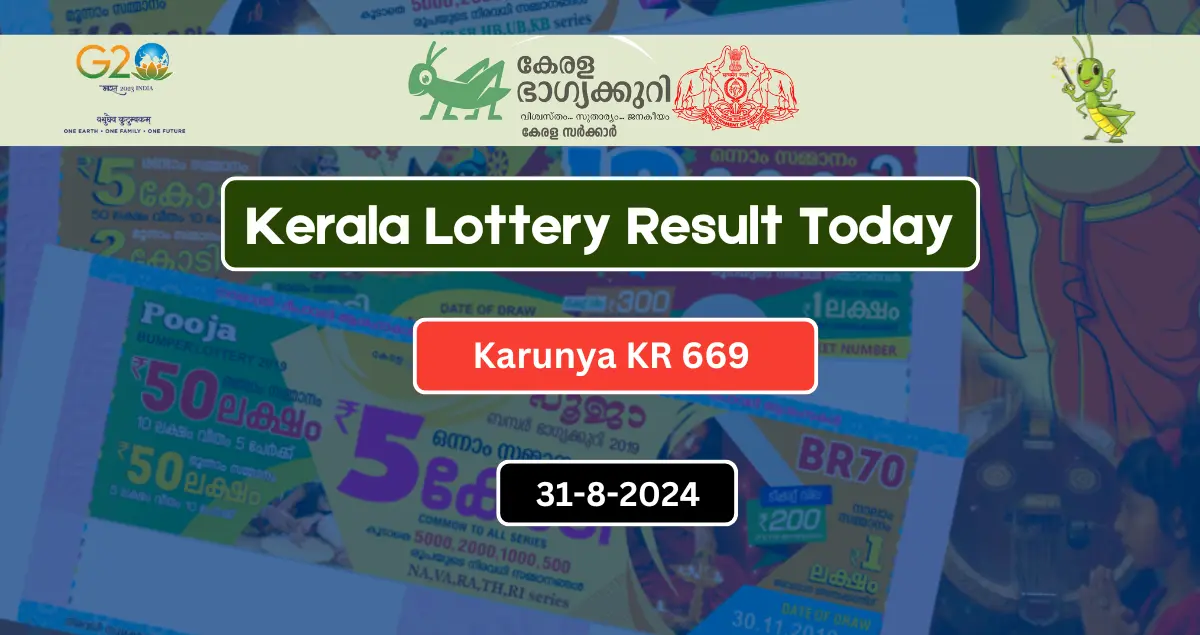 Kerala Lottery Result (31-8-2024) Today Karunya KR 669