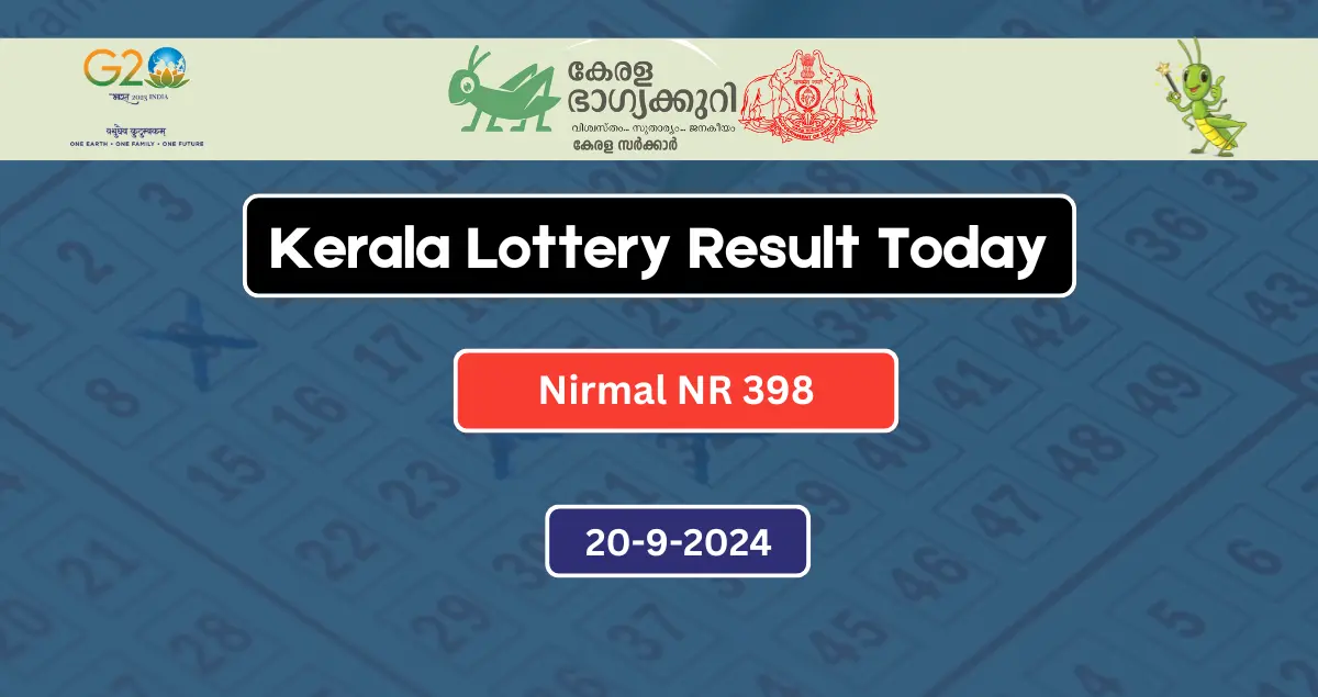 Kerala Lottery Result Today 20-9-2024 Nirmal NR 398