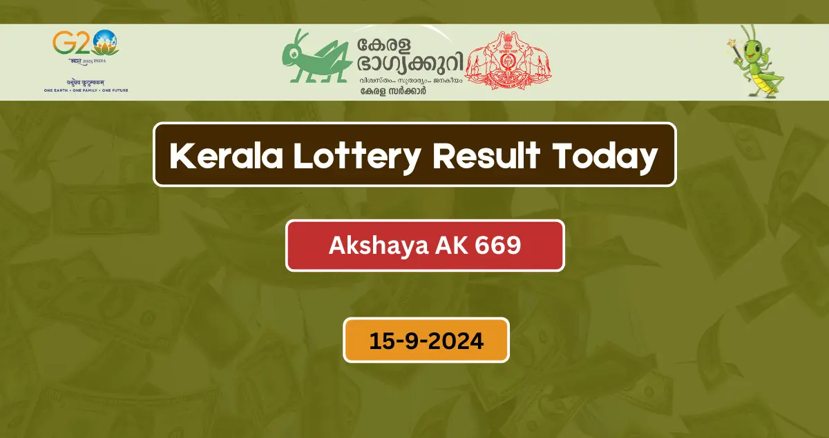 Kerala Lottery Result Today 15-9-2024 Akshaya AK 669