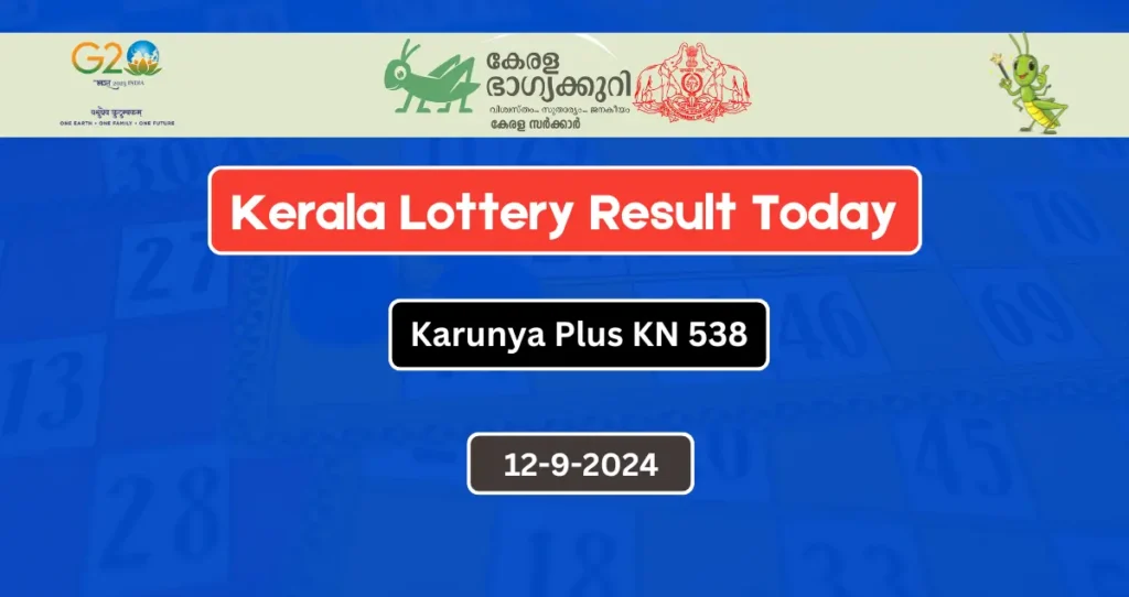 Kerala Lottery Result Today 12-9-2024 Karunya Plus KN 538