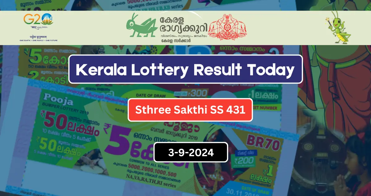 Kerala Lottery Result Today 3-9-2024 Sthree Sakthi SS 431